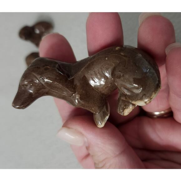 Set 3 Vintage Japan Dachshund Dog Glazed Pottery Brown Mom and Babies - Picture 4 of 8